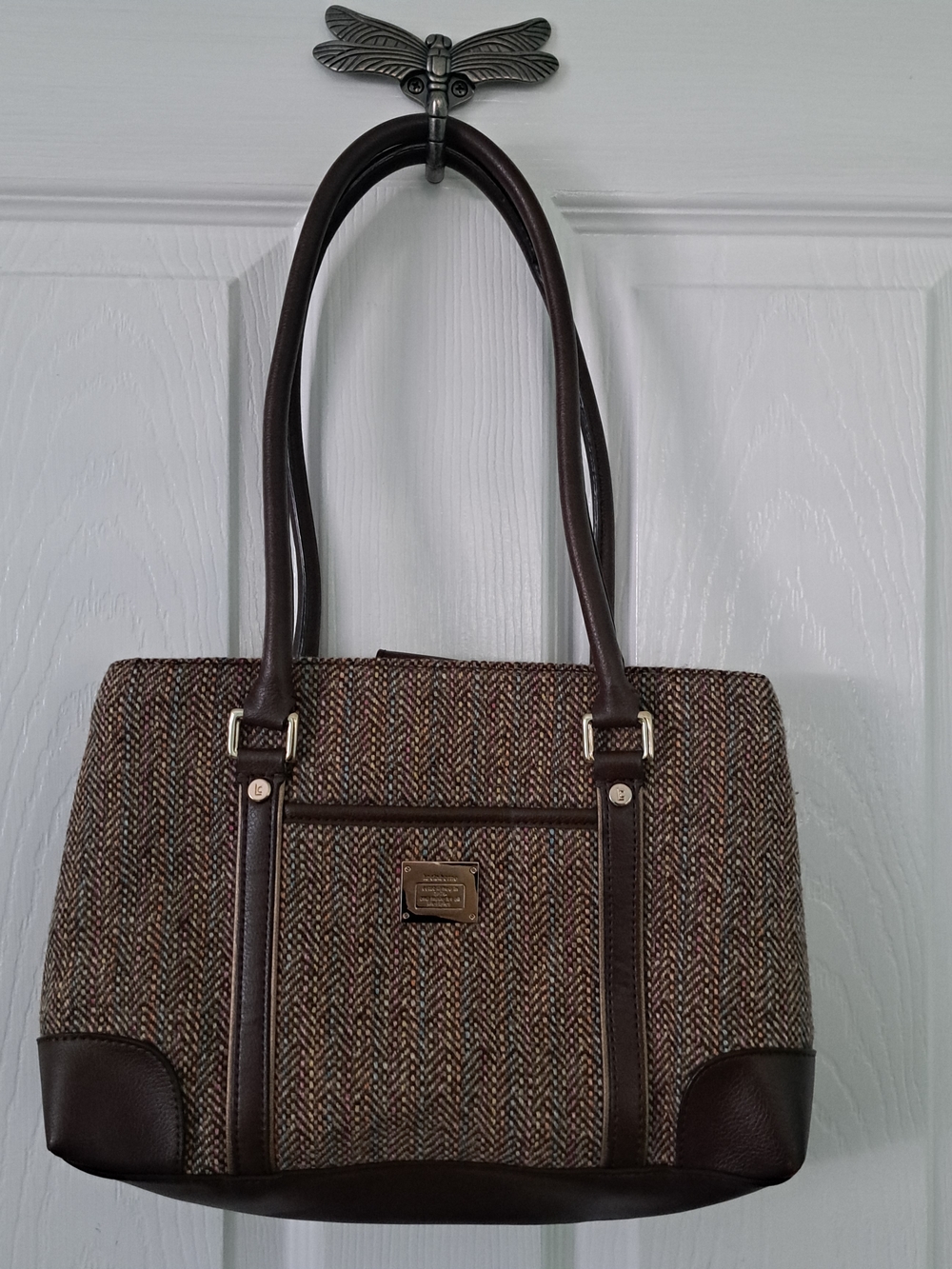 Liz Claiborne Tweed Shoulder Bag with Brown Trim